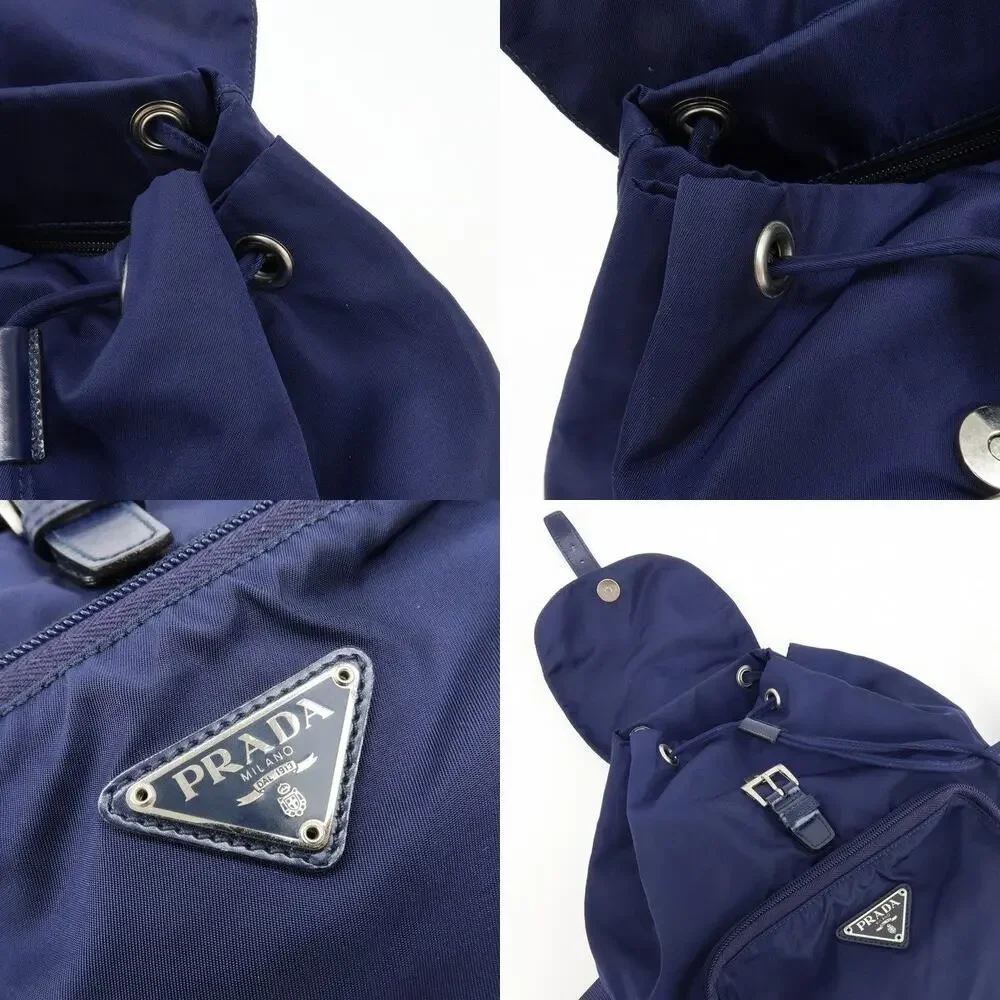 Prada Triangle Logo Nylon Backpack Navy Blue